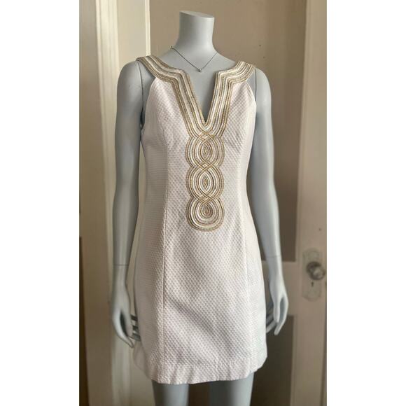 LILLY PULITZER Valli Sheath Dress White w/Silver & Gold Accent sz 2 - Picture 1 of 14